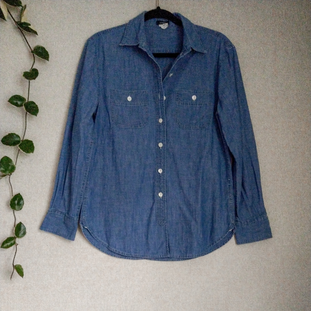 J. Crew Chambray Denim Selvedge Pearlescent Button Down Shirt Size XS - Picture 2 of 7